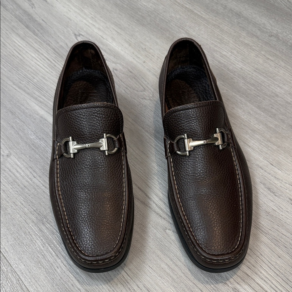 Salvatore Ferragamo Brown Loafers with Silver Accent